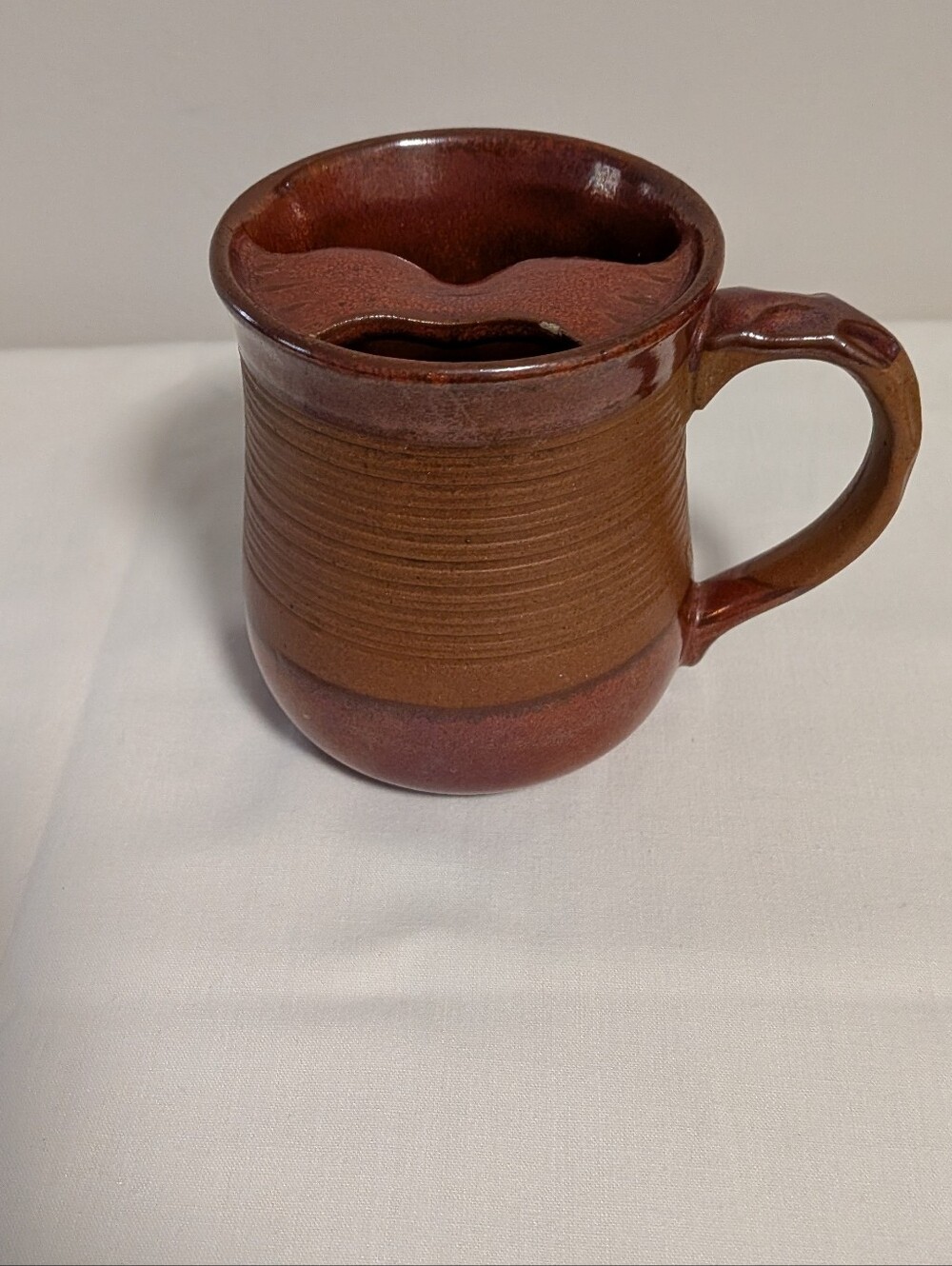 Handmade Brown Glazed Pottery Mug With Mustache Protector. EUC. Unique.